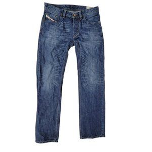 Diesel Larkee Mens 30x32 Distressed Dark Blue Jeans Regular Straight Button Fly